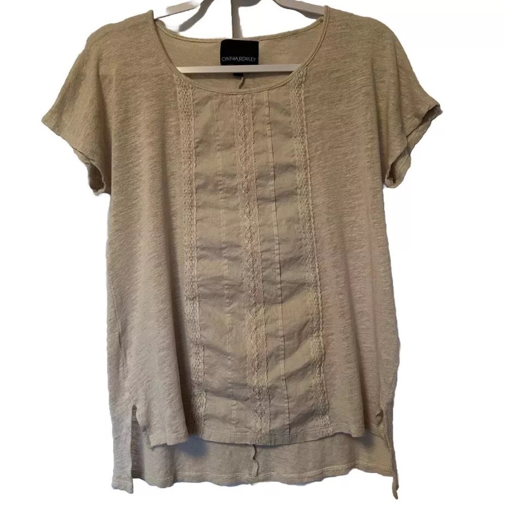 Cynthia Rowley Linen Blend Peasant Blouse Top Women’s Large Boho Babydoll Cream